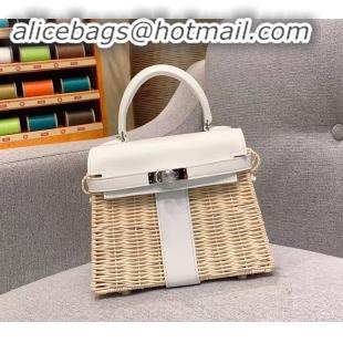 Crafted Hermes Mini Kelly Picnic Bag in Rattan H091415 White