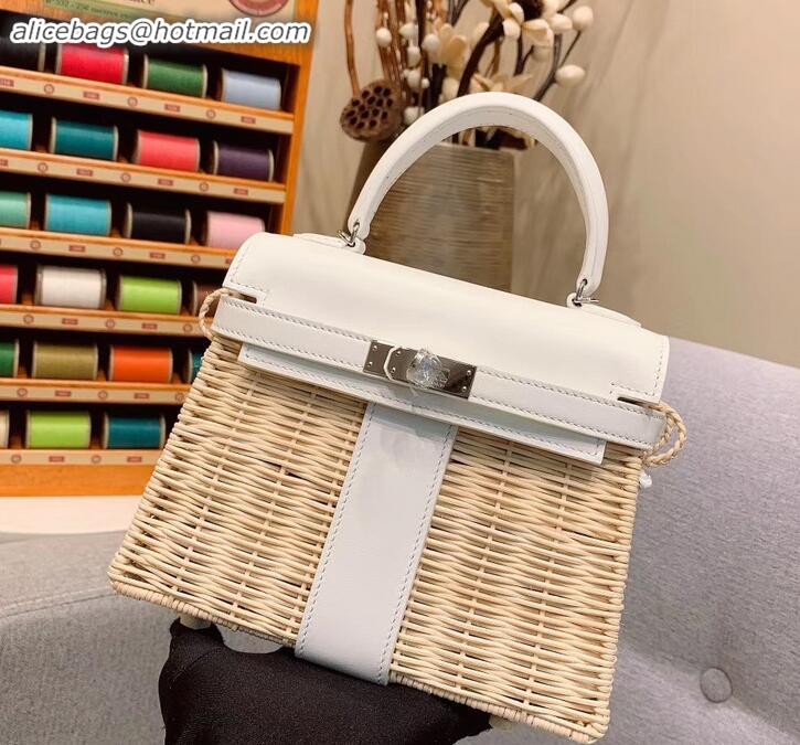 Crafted Hermes Mini Kelly Picnic Bag in Rattan H091415 White
