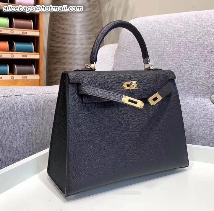 Cheap Design Hermes Kelly 25cm Bag in Original Epsom Leather H091420 Black