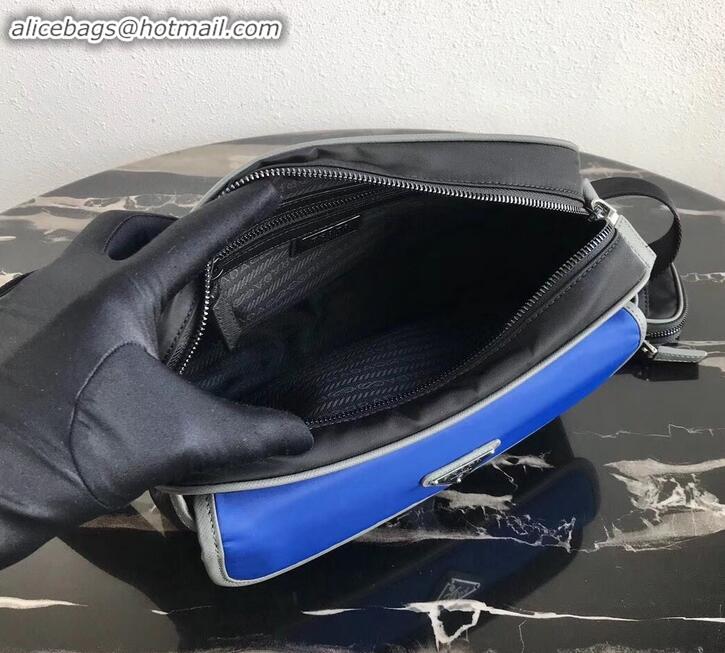 Charming Prada Nylon and Saffiano Leather Shoulder Bag 2VH074 Blue/Black 2019