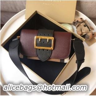 Chic Small BURBERRY Hampshire vintage check leather cross-body bag A24581 Burgundy