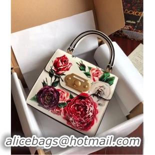 Low Price Dolce & Gabbana SICILY Chrysanthemum Calfskin Tote Bags 5588-1 white