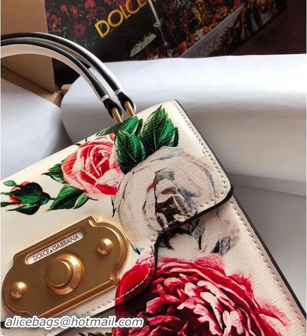 Low Price Dolce & Gabbana SICILY Chrysanthemum Calfskin Tote Bags 5588-1 white