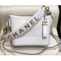 Super Quality Chanel Crocodile Embossed Calfskin Gabrielle Small Hobo Bag AS0865 White 2019