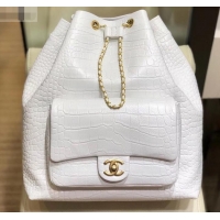 Unique Style Chanel Crocodile Embossed Calfskin Large Backpack Bag AS0800 White