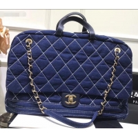 Stylish Chanel Denim Flap Bowling Luggage Bag CH08756 Blue 2019