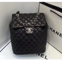 Best Product Chanel Quilting sheepskin Backpack Bag A91121 black with silver hardware