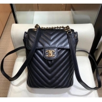 Hot Style Chanel chevron calfskin mini Backpack Bag black with gold hardware A911221