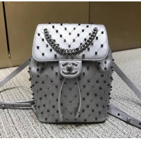 Best Grade Chanel chevron studed backpack silver A69965 2019