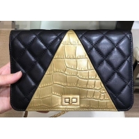 New Product Chanel Reissue 2.55 Lambskin and Crocodile Embossed Calfskin Wallet on Chain WOC Bag AP0612 Black/Gold 2019