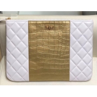 Popular Style Chanel Reissue 2.55 Lambskin and Crocodile Embossed Calfskin Pouch Clutch Bag A82725 White/Gold 2019
