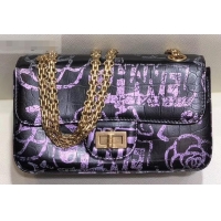Good Quality Chanel Reissue 2.55 Graffiti Crocodile Embossed Small Flap Bag AS0874 Black/Pink 2019