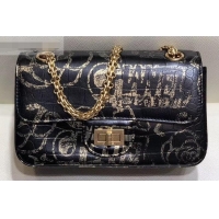 Unique Style Chanel Reissue 2.55 Graffiti Crocodile Embossed Small Flap Bag AS0874 Black/Gold 2019