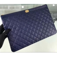 Good Quality Chanel Boy Pouch Clutch Large Bag A84407 Caviar Leather Royal Blue/Gold