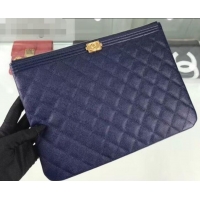 Good Quality Chanel Boy Pouch Clutch Small Bag A84406 Caviar Leather Blue/Gold