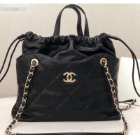Pretty Style Chanel Lambskin Small Shopping Tote Bag AS0985 Black 2019