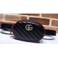 Good Quality Gucci Diagonal GG Marmont Double G Leather Belt Bag 476434 Black 2019