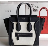 Unique Style Celine Mini Luggage Bag in Original Drummed Calfskin Black/White C090903