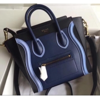 Classic Hot Celine Nano Luggage Bag in Original Smooth Calfskin Black/Navy Blue/Sky Blue with Removable Shoulder Strap C