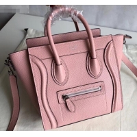Sophisticated Celine Nano Luggage Bag in Original Drummed Calfskin Light Pink with Removable Shoulder Strap C090906