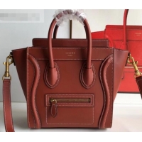 Luxury Cheap Celine Nano Luggage Bag in Original Smooth Calfskin Caramel with Removable Shoulder Strap C090906