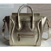 Good Quality Celine Nano Luggage Bag in Original Laminated Lambskin Gold with Removable Shoulder Strap C090906