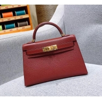 Fashion Hermes Mini Kelly II Bag in Original Chevre Leather H091413 Bordeaux Red