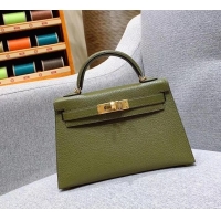 Perfect Hermes Mini Kelly II Bag in Original Chevre Leather H091413 Olive Green