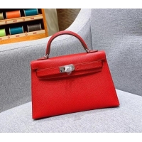 Fashion Hermes Mini Kelly II Bag in Original Epsom Leather H091413 Cherry Red