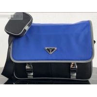 Popular Style Prada Nylon and Saffiano Leather Shoulder Bag 2VD768 Blue/Black 2019