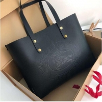 Stylish Discount BURBERRY Embossed crest leather tote 13134 black