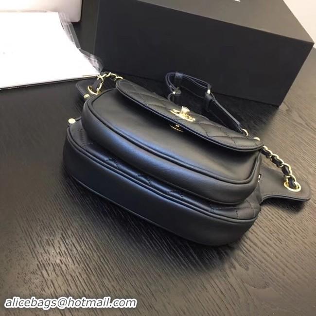 Fashion Chanel Original Leather Belt Bag Black SA0814 Gold