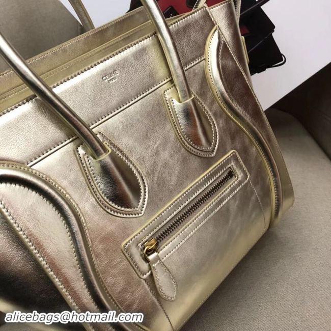 Discount CELINE MICRO LUGGAGE HANDBAG IN LAMINATED LAMBSKIN 189793 GOLD