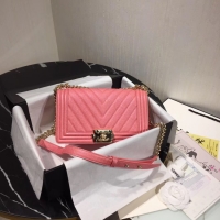 Best Price Chanel Le Boy Flap Shoulder Bag Original Leather Pink V67086 Gold