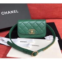 Classic Chanel Original Sheepskin Leather Belt Bag Green 33866 Gold