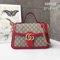 Elegant Gucci GG Marmont small top handle bag 498110 red