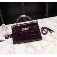New Design Hermes Kelly 19cm Tote Bag crocodile Leather KL19 purple