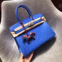 Good Product Hermes Real ostrich leather birkin bag BK35 blue