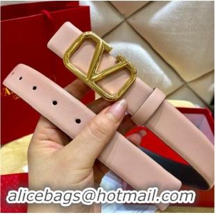 Discount Cheap Valentino Original Leather VLOGO Belt V7473 Light Pink