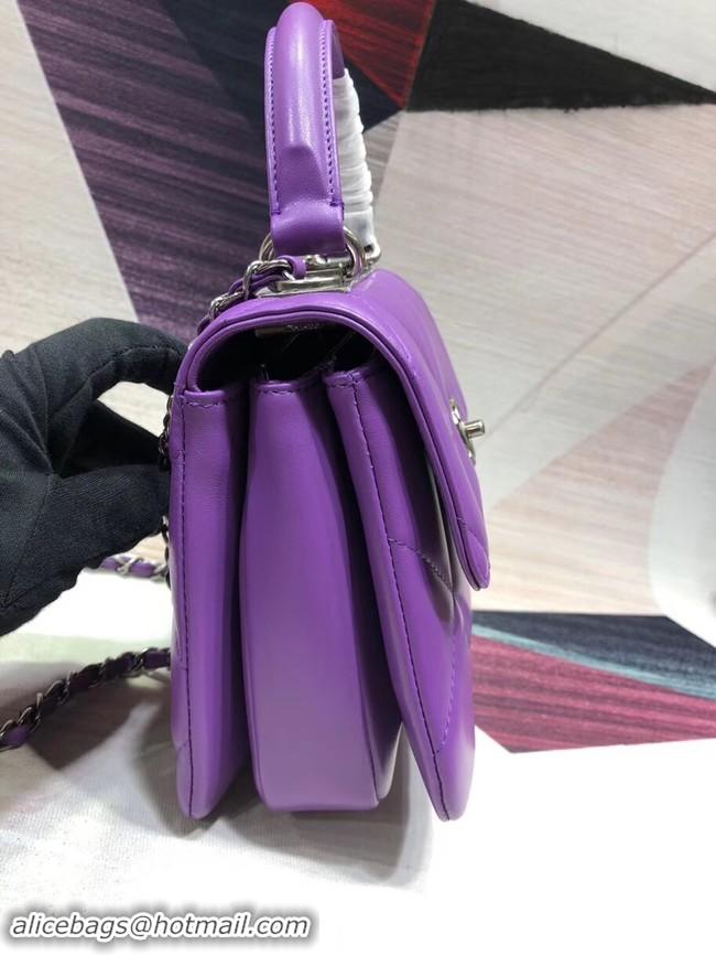 Classic Chanel CC original lambskin top handle flap bag A92236 purple&silver-Tone Metal