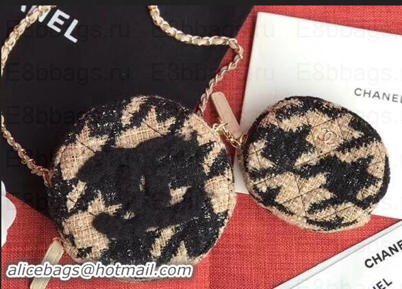 Top Quality Chanel 19 Tweed Clutch with Chain Bag and Coin Purse AP0986 Black/Apricot 2019