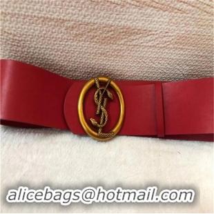 Shop Yves Saint Laurent Width 7CM Logo Leather Belt Women Y8103 Red