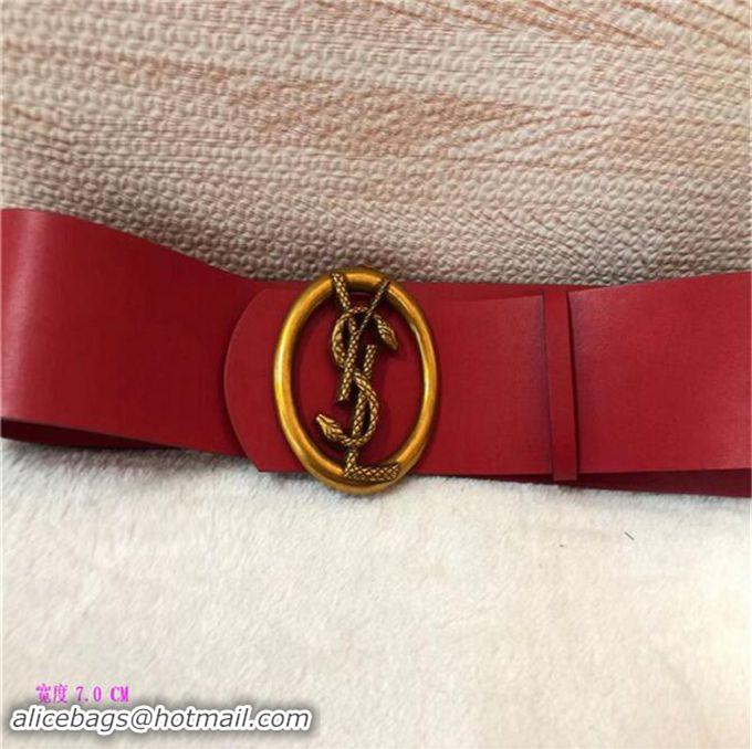 Shop Yves Saint Laurent Width 7CM Logo Leather Belt Women Y8103 Red