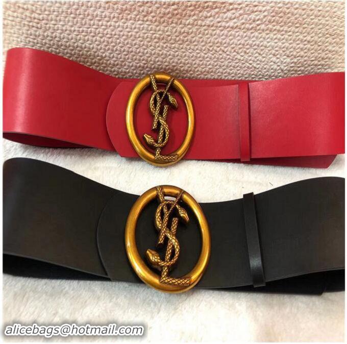 Shop Yves Saint Laurent Width 7CM Logo Leather Belt Women Y8103 Red