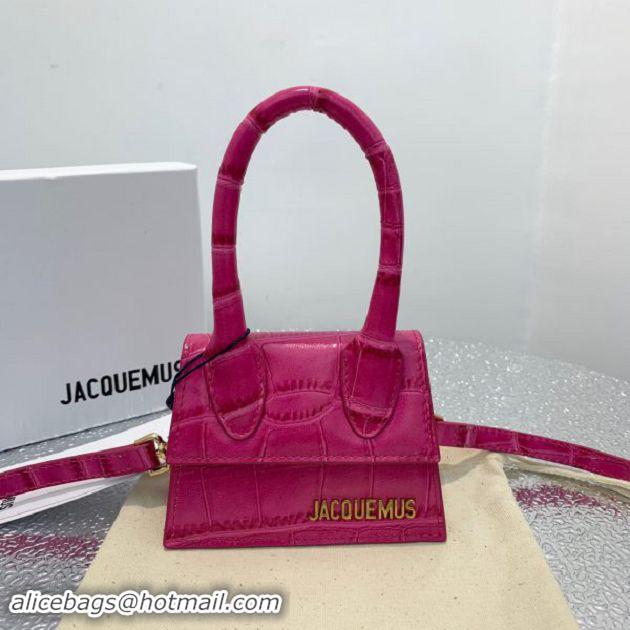 Top Quality Jacquemus Leather Le Chiquito Micro Bag Croco Pattern J99314 Fuchsia