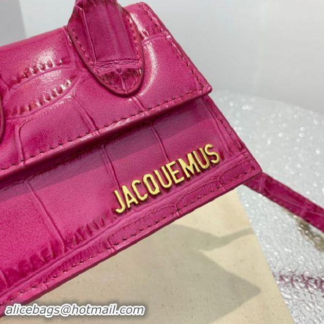 Top Quality Jacquemus Leather Le Chiquito Micro Bag Croco Pattern J99314 Fuchsia