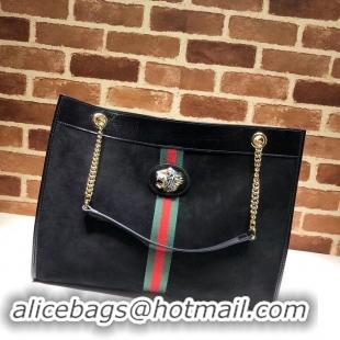Hot Sell Gucci Suede Web Small Tote Bag 517220 Black With Tiger Head