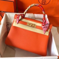 Luxury Hermes original Togo leather kelly bag KL32 orange