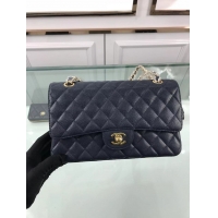 Luxurious Chanel New Pearl Caviar Calfskin Medium Flap Bag A1112 Navy Blue Gold