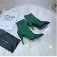 Discount Yves Saint Laurent Heel 10.5CM LOU Suede Ankle Boots YSL8920 Green 2019